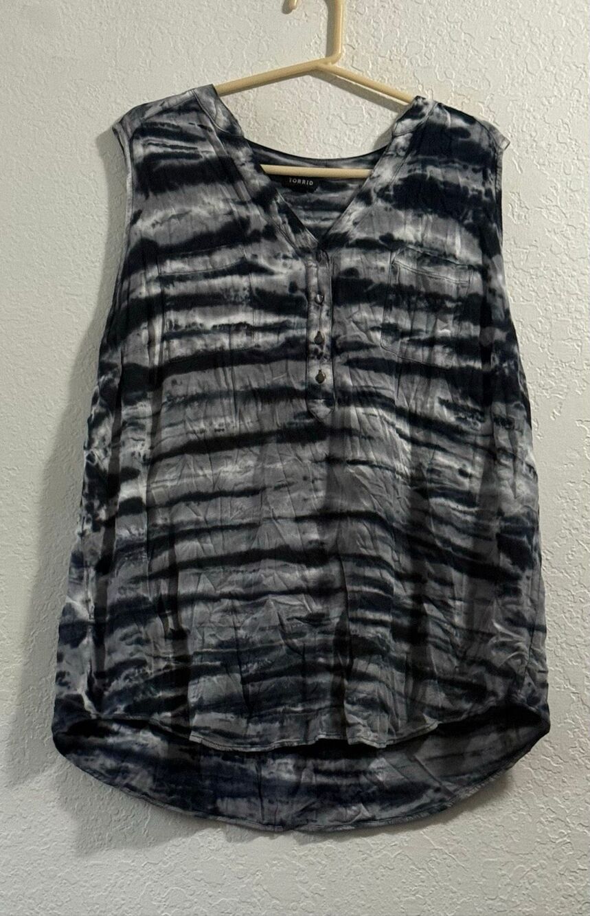 Torrid black grey tye dye tank top shirt top 2 2x